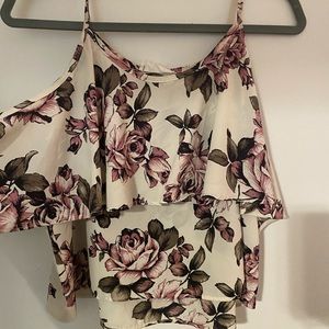 White floral cold shoulder crop too